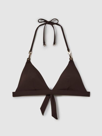 Triangle Halter Neck Bikini Top in Chocolate Women | Reiss