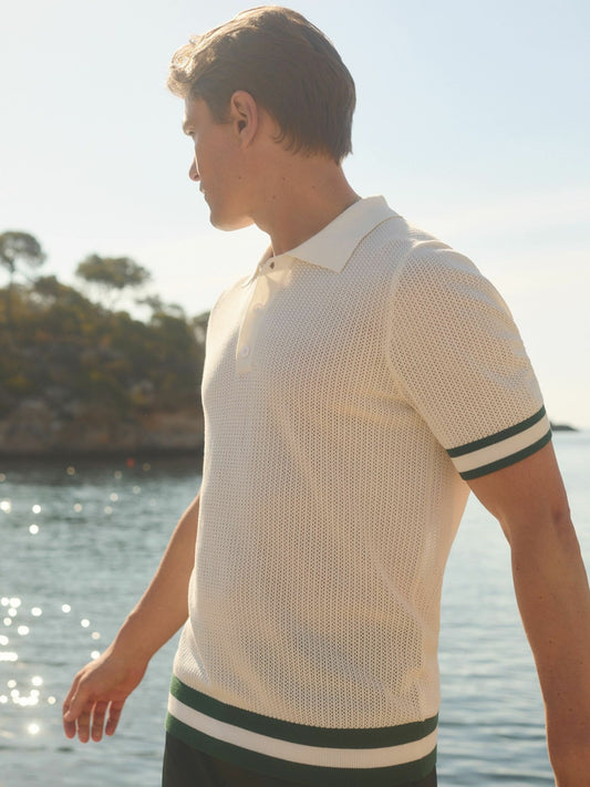 | Ché Knitted Half-Button Polo Shirt in White Men | Reiss