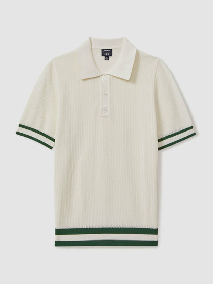 | Ché Knitted Half-Button Polo Shirt in White Men | Reiss