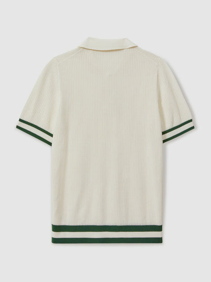 | Ché Knitted Half-Button Polo Shirt in White Men | Reiss