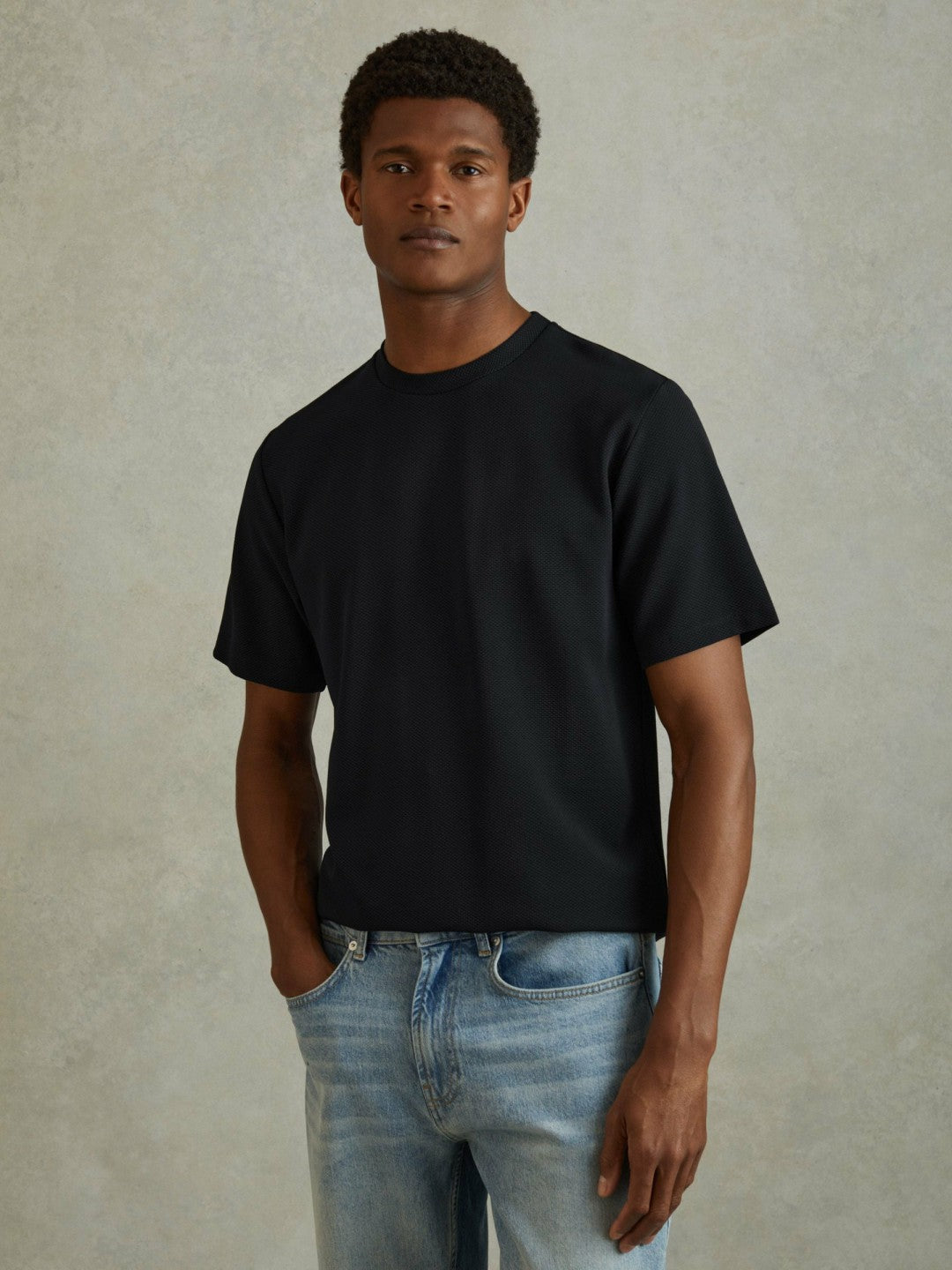 Textured Crew-Neck T-Shirt in Navy Men | Reiss