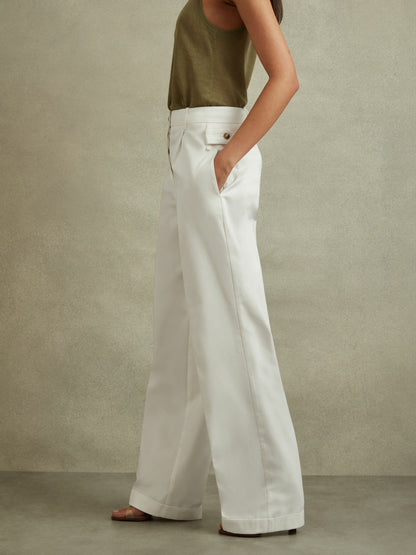 Cotton Wide Leg Suit Trousers in White Women | Reiss