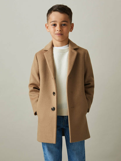 9-13 yrs Single Breasted Overcoat in Camel Children & Baby | Reiss