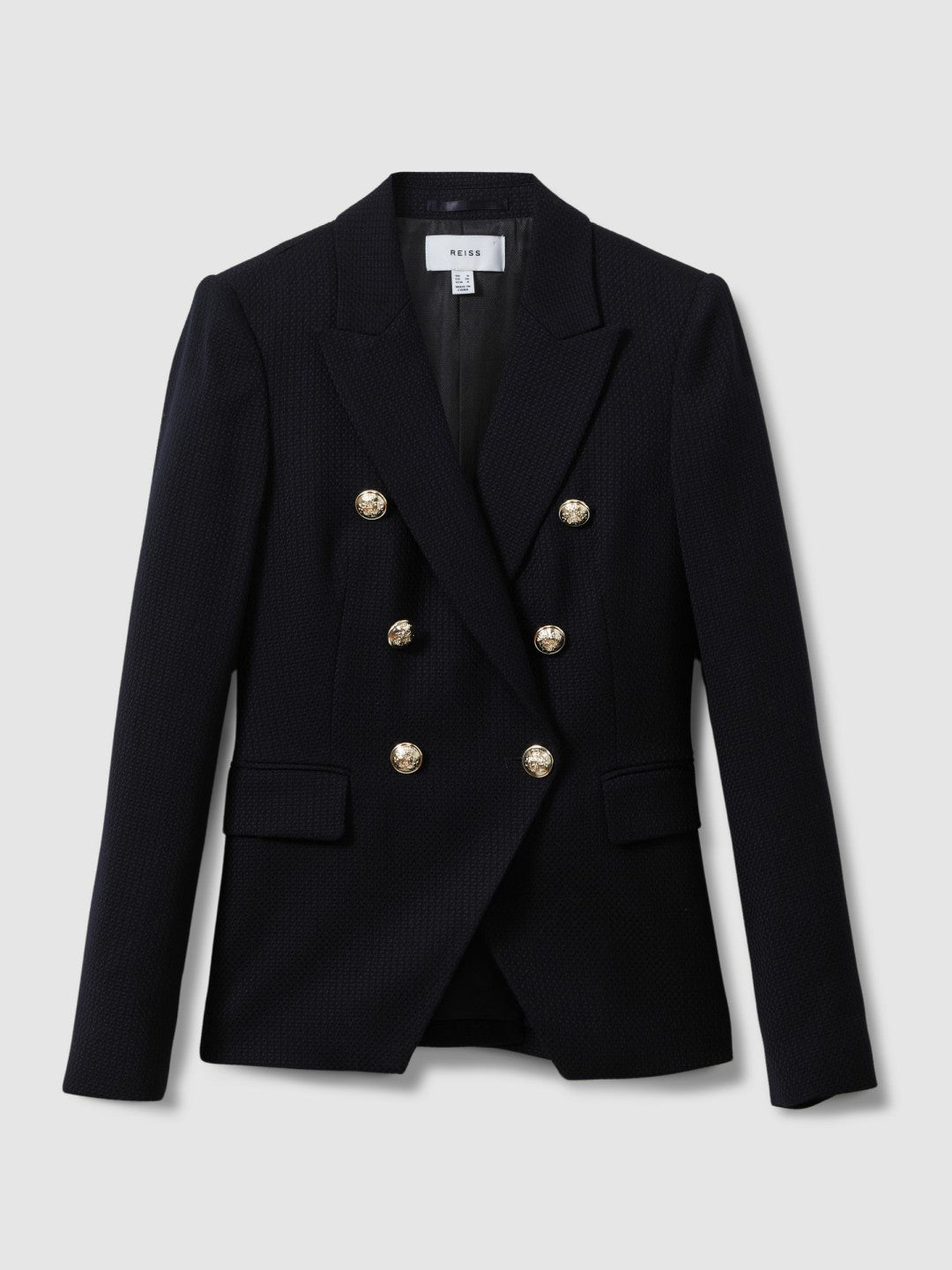 Tailored Fit Textured Double Breasted Blazer in Navy Women | Reiss