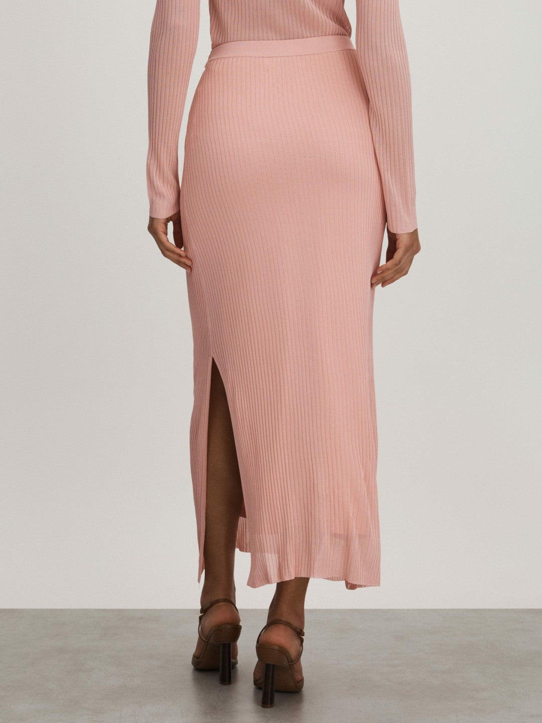 Carrie Pink Anna Quan Sheer Ribbed Knitted Midi Skirt Women | Reiss