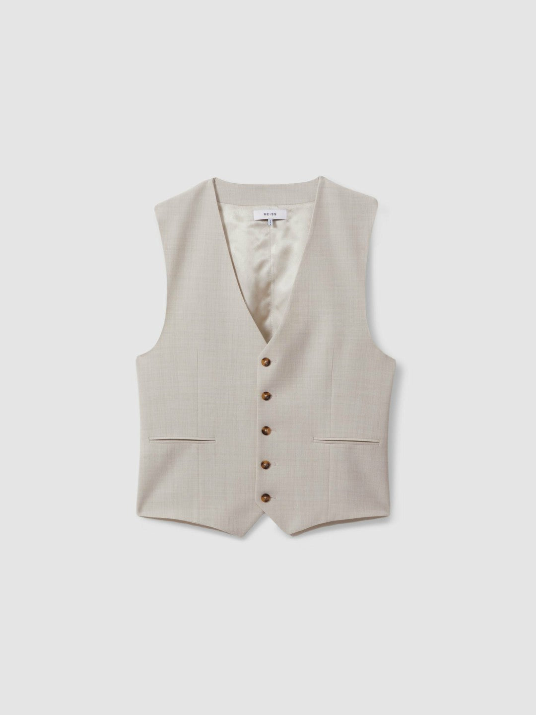 Slim Fit Single Breasted Waistcoat in Stone Men | Reiss