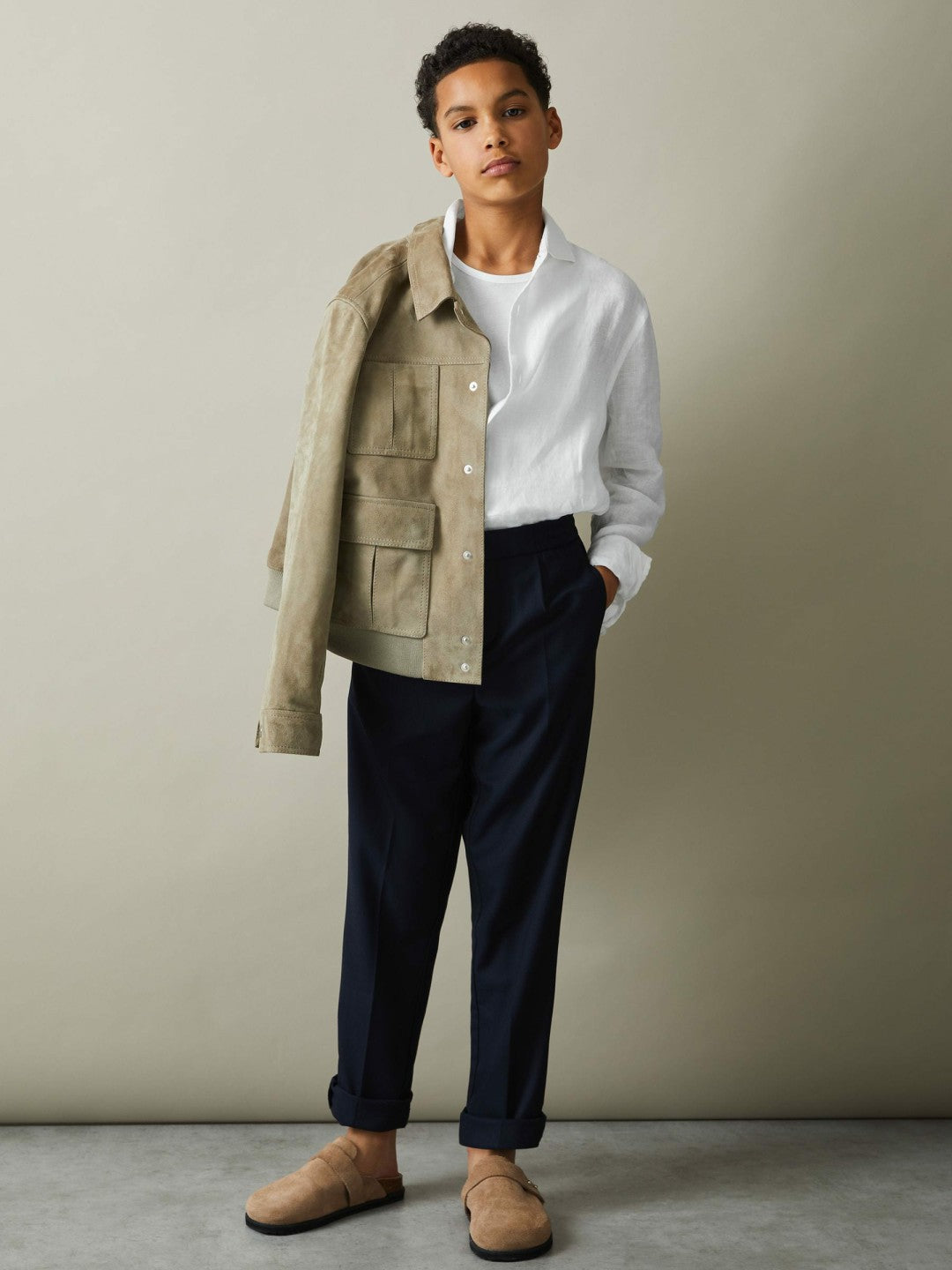 9-13 yrs Linen Cutaway Collar Shirt in White Children & Baby | Reiss