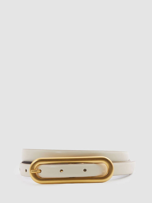Thin Leather Elongated Buckle Belt in Off White Women | Reiss