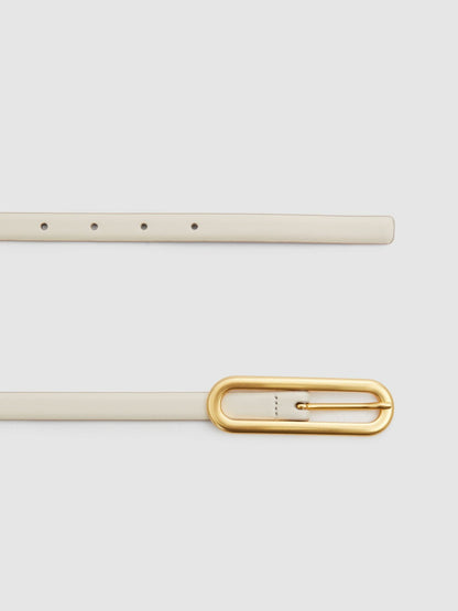 Thin Leather Elongated Buckle Belt in Off White Women | Reiss