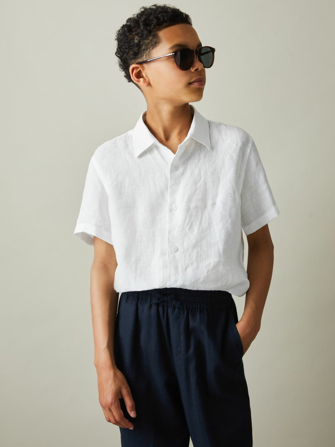 9-13 yrs Short Sleeve Linen Shirt in White Children & Baby | Reiss