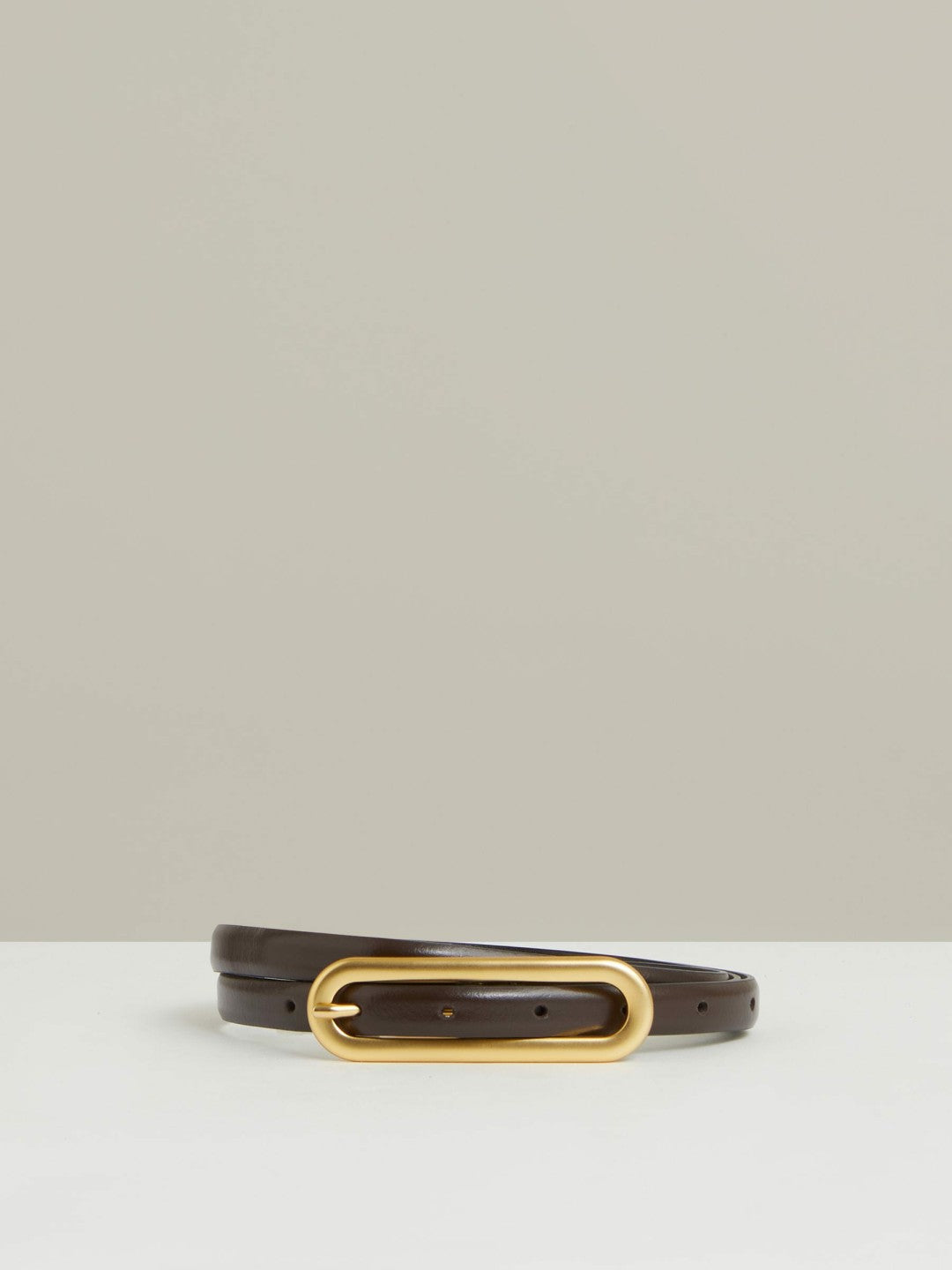 Thin Leather Elongated Buckle Belt in Chocolate Women | Reiss
