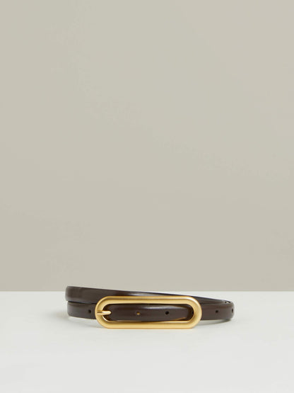 Thin Leather Elongated Buckle Belt in Chocolate Women | Reiss
