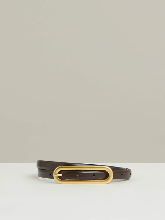 Thin Leather Elongated Buckle Belt in Chocolate Women | Reiss