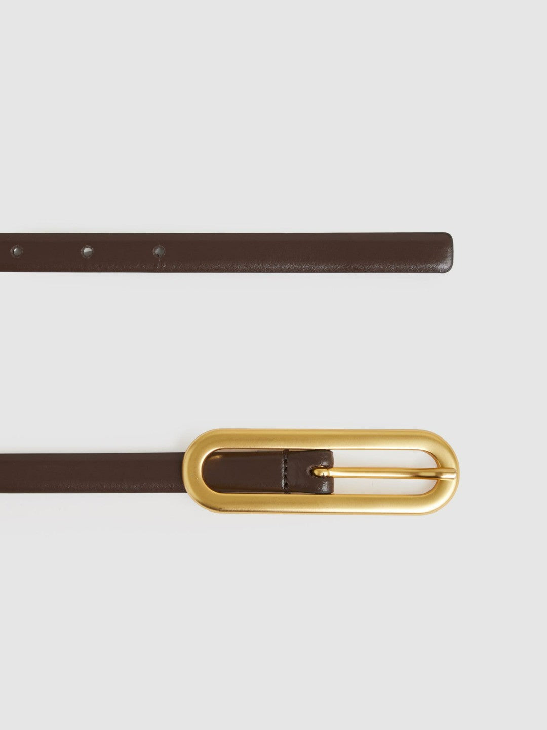 Thin Leather Elongated Buckle Belt in Chocolate Women | Reiss