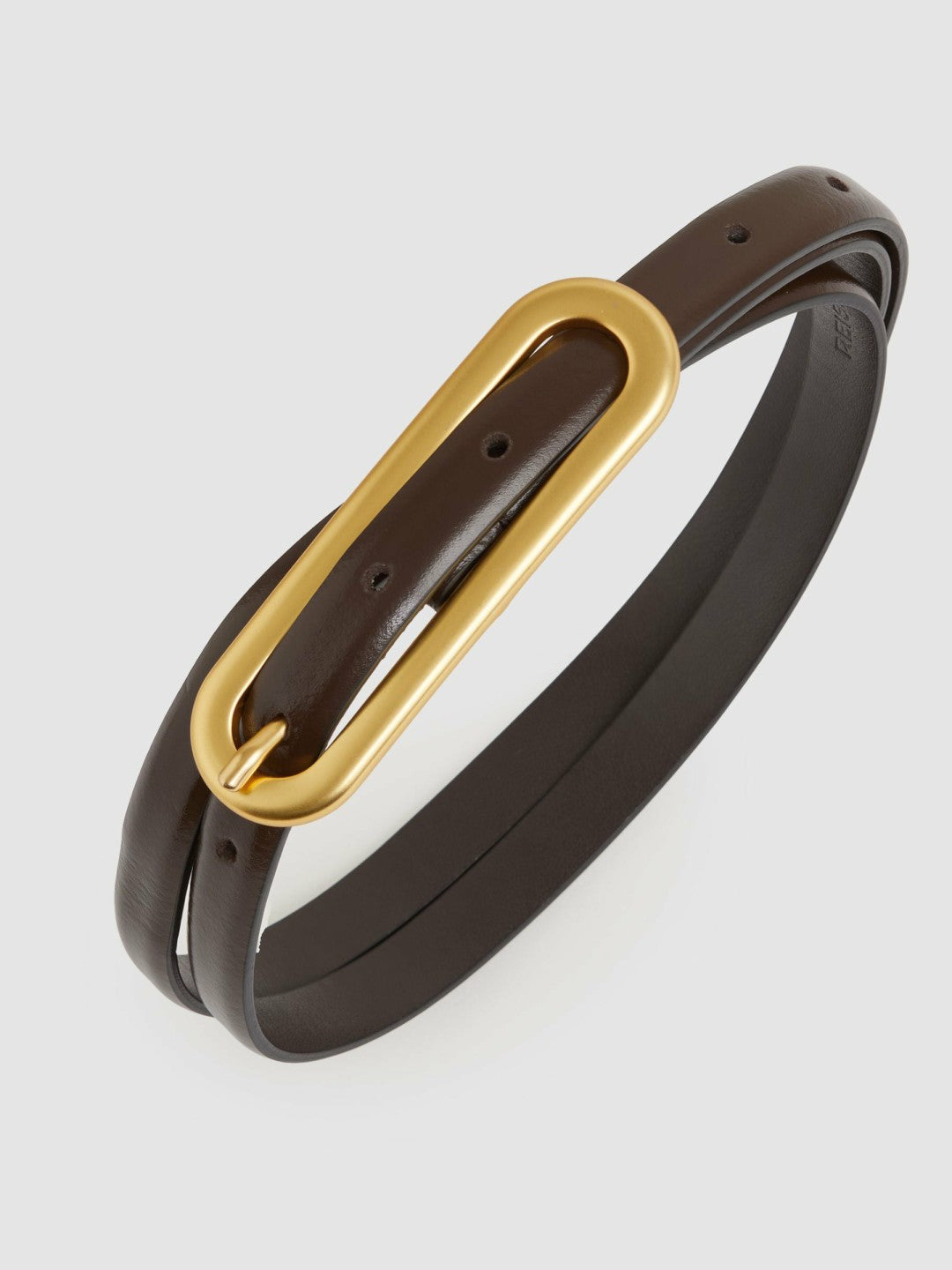 Thin Leather Elongated Buckle Belt in Chocolate Women | Reiss