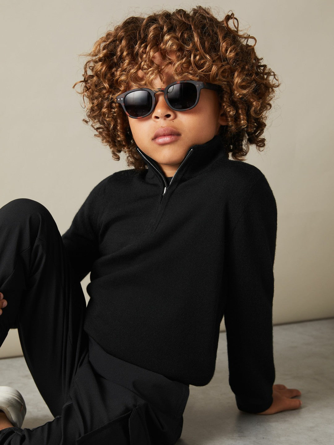 3-9 yrs Merino Wool Half-Zip Funnel Neck Jumper in Black Children & Baby | Reiss