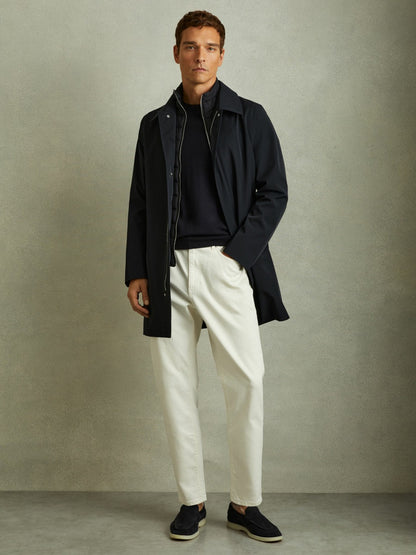 Hybrid Removable Funnel Neck Overcoat in Navy Men | Reiss