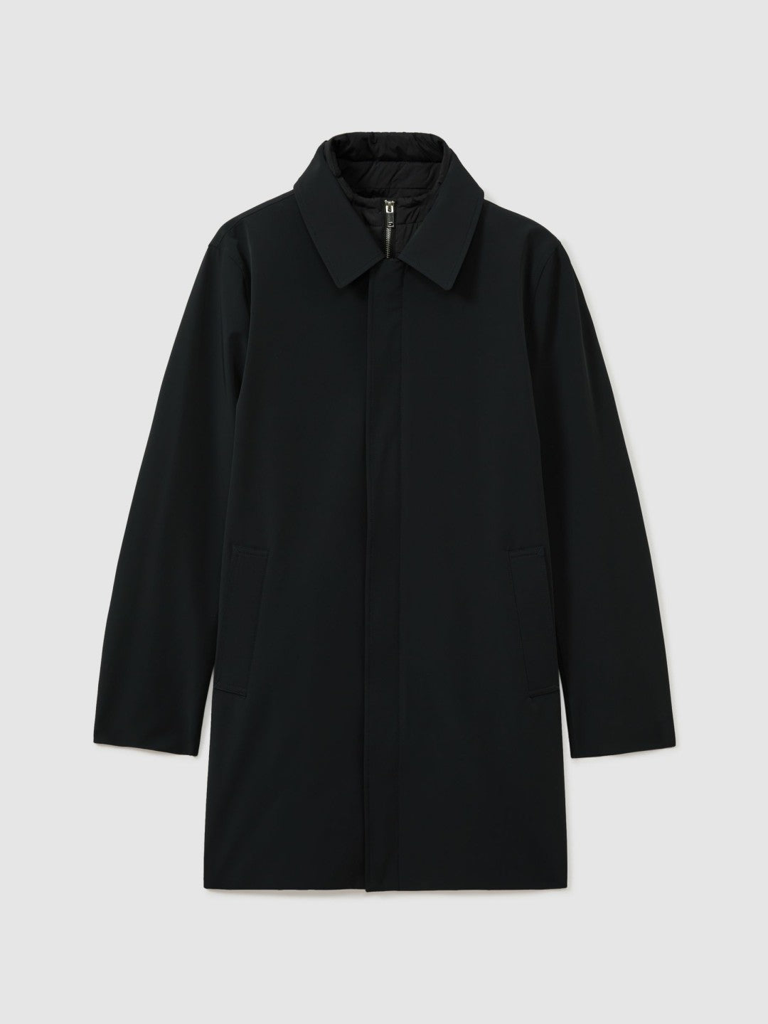 Hybrid Removable Funnel Neck Overcoat in Navy Men | Reiss