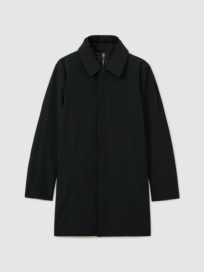 Hybrid Removable Funnel Neck Overcoat in Navy Men | Reiss