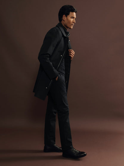 Hybrid Removable Funnel Neck Overcoat in Navy Men | Reiss