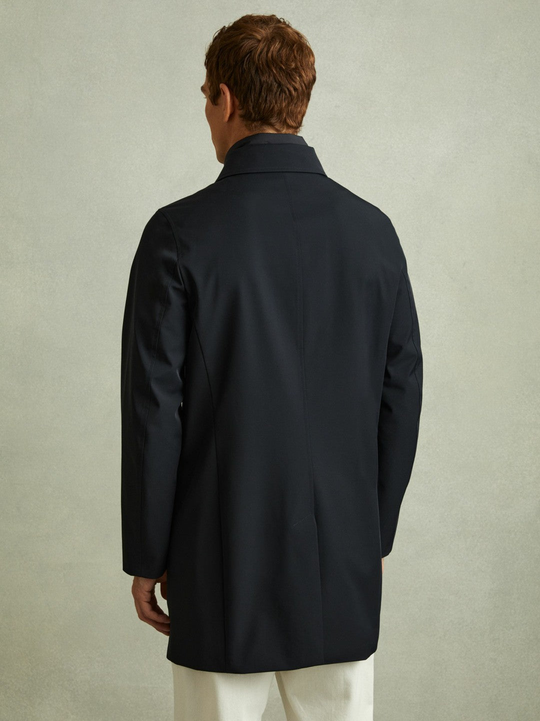 Hybrid Removable Funnel Neck Overcoat in Navy Men | Reiss