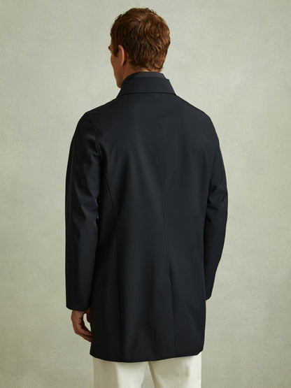 Hybrid Removable Funnel Neck Overcoat in Navy Men | Reiss