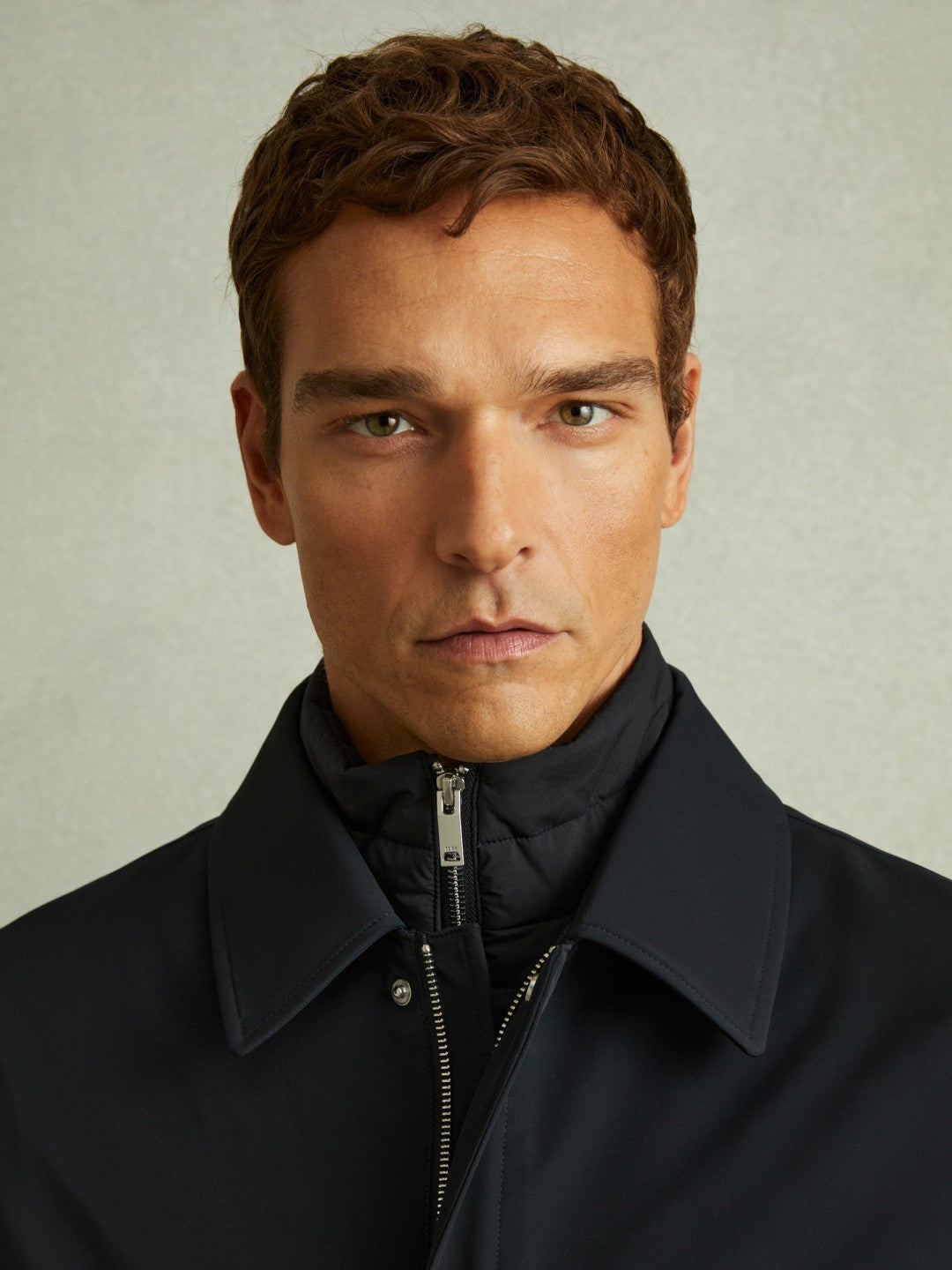 Hybrid Removable Funnel Neck Overcoat in Navy Men | Reiss