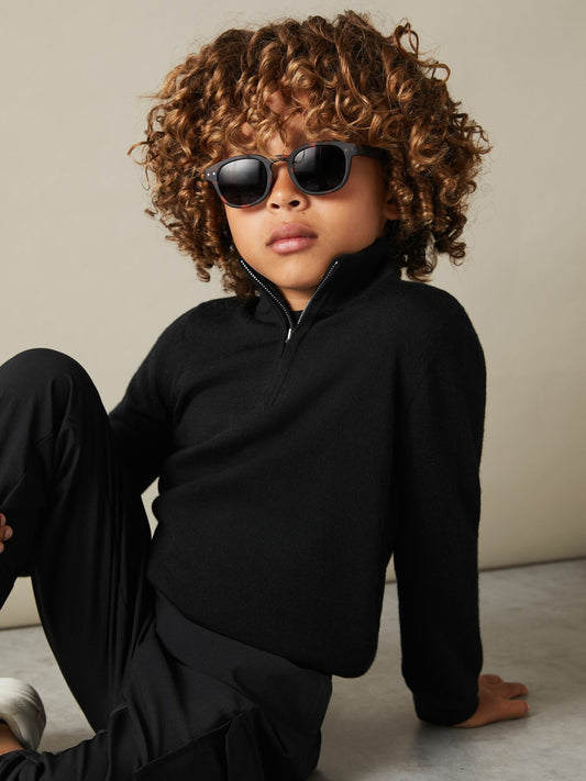 9-13 yrs Merino Wool Half-Zip Funnel Neck Jumper in Black Children & Baby | Reiss
