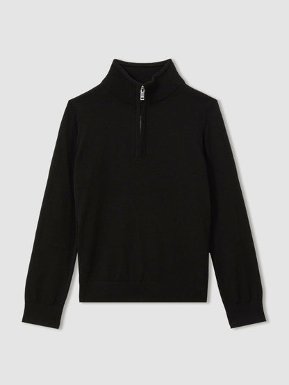 9-13 yrs Merino Wool Half-Zip Funnel Neck Jumper in Black Children & Baby | Reiss