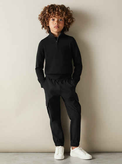 9-13 yrs Merino Wool Half-Zip Funnel Neck Jumper in Black Children & Baby | Reiss