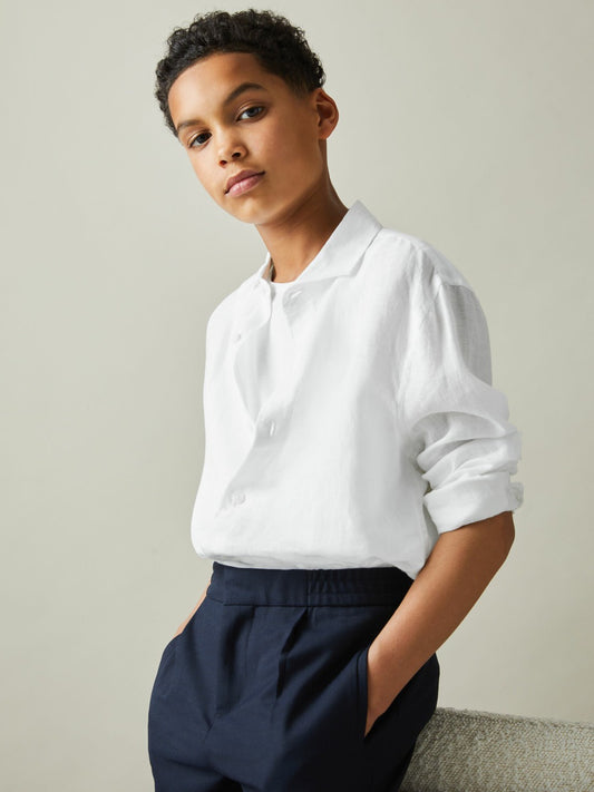3-9 yrs Linen Cutaway Collar Shirt in White Children & Baby | Reiss