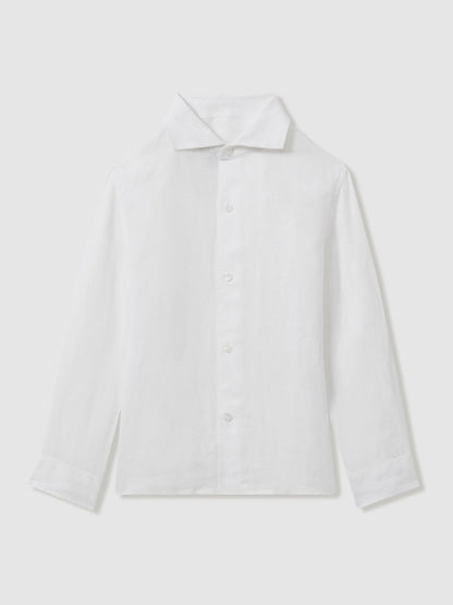 3-9 yrs Linen Cutaway Collar Shirt in White Children & Baby | Reiss