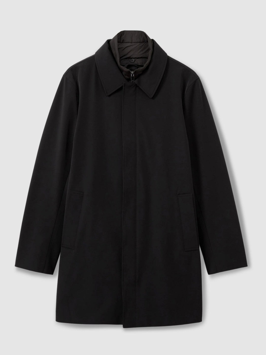 Hybrid Removable Funnel Neck Overcoat in Black Men | Reiss