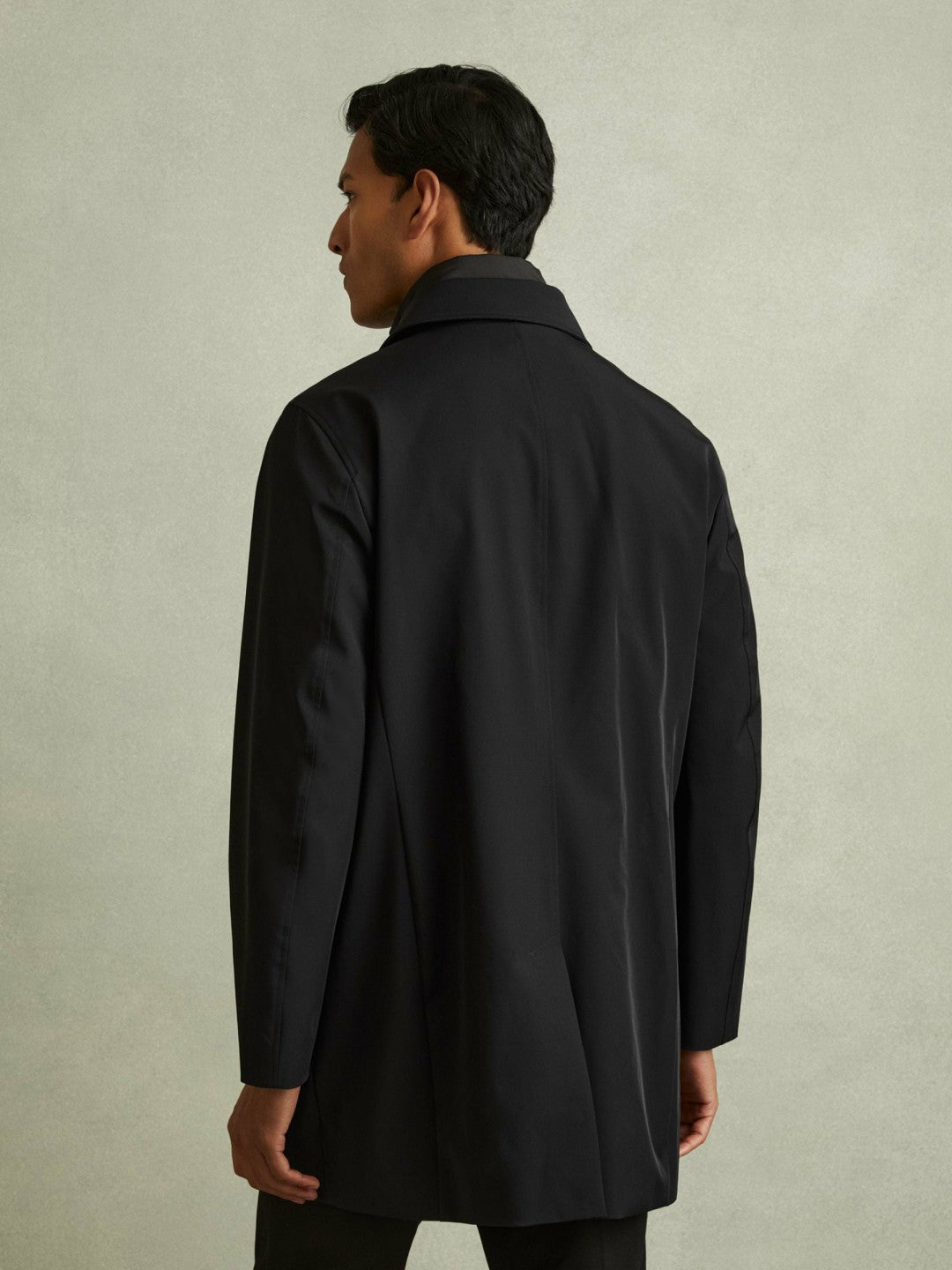 Hybrid Removable Funnel Neck Overcoat in Black Men | Reiss