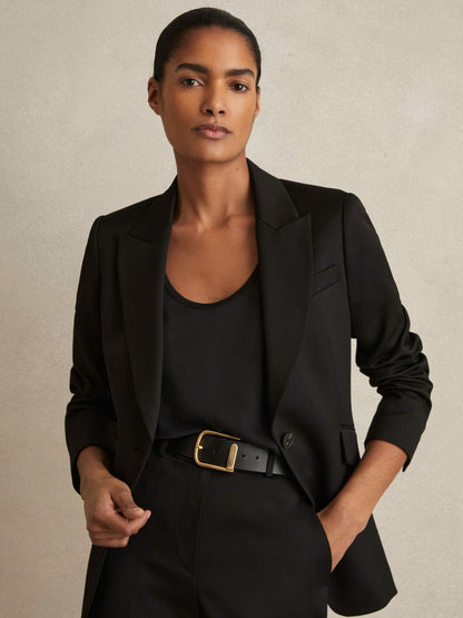 Leather Half Keeper Belt in Black Women | Reiss