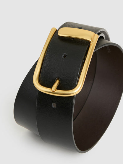 Leather Half Keeper Belt in Black Women | Reiss