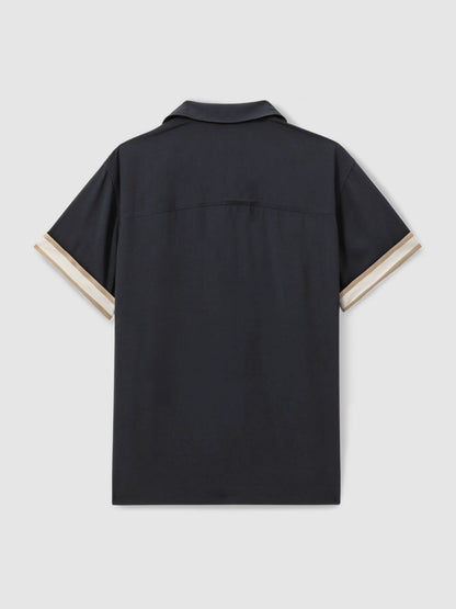 | Ché Cuff Detail Cuban Collar Shirt in Navy Men | Reiss