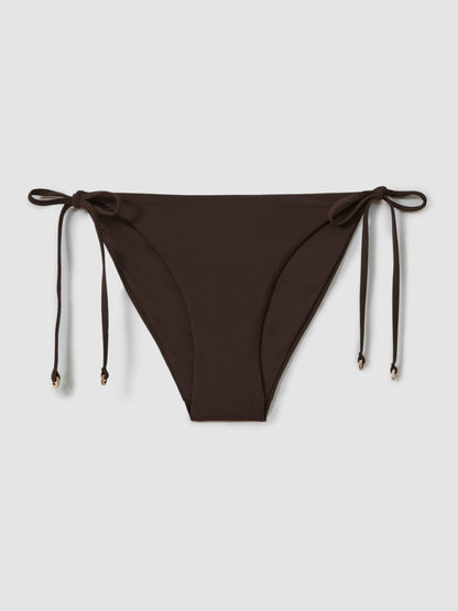 Side Tie Bikini Bottoms in Chocolate Women | Reiss