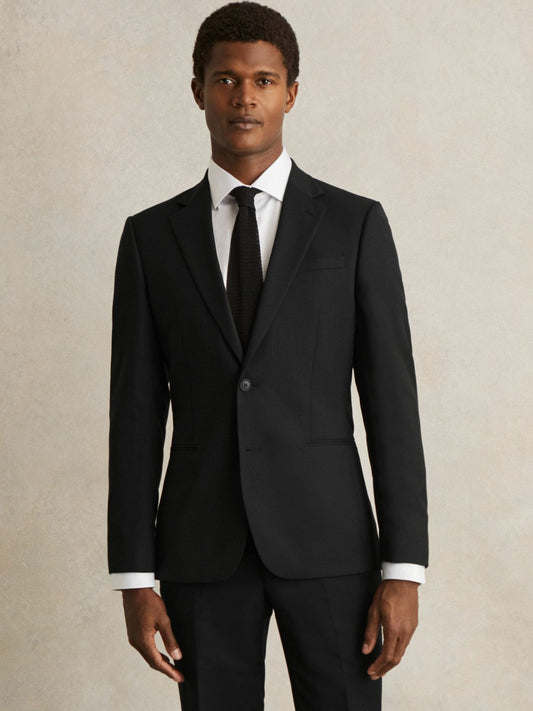 Wool-Blend Single-Breasted Suit Jacket Slim-Fit in Black Men | Reiss