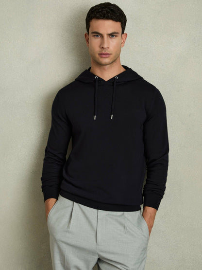 Merino Wool Drawstring Hoodie in Navy Men | Reiss