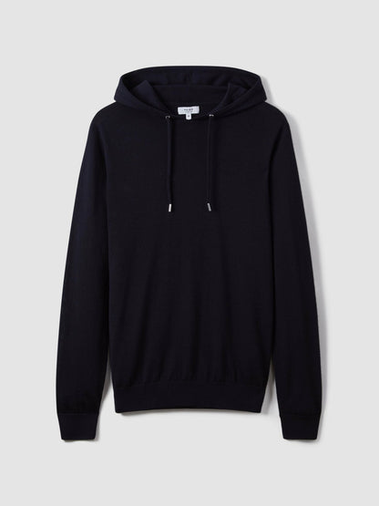 Merino Wool Drawstring Hoodie in Navy Men | Reiss