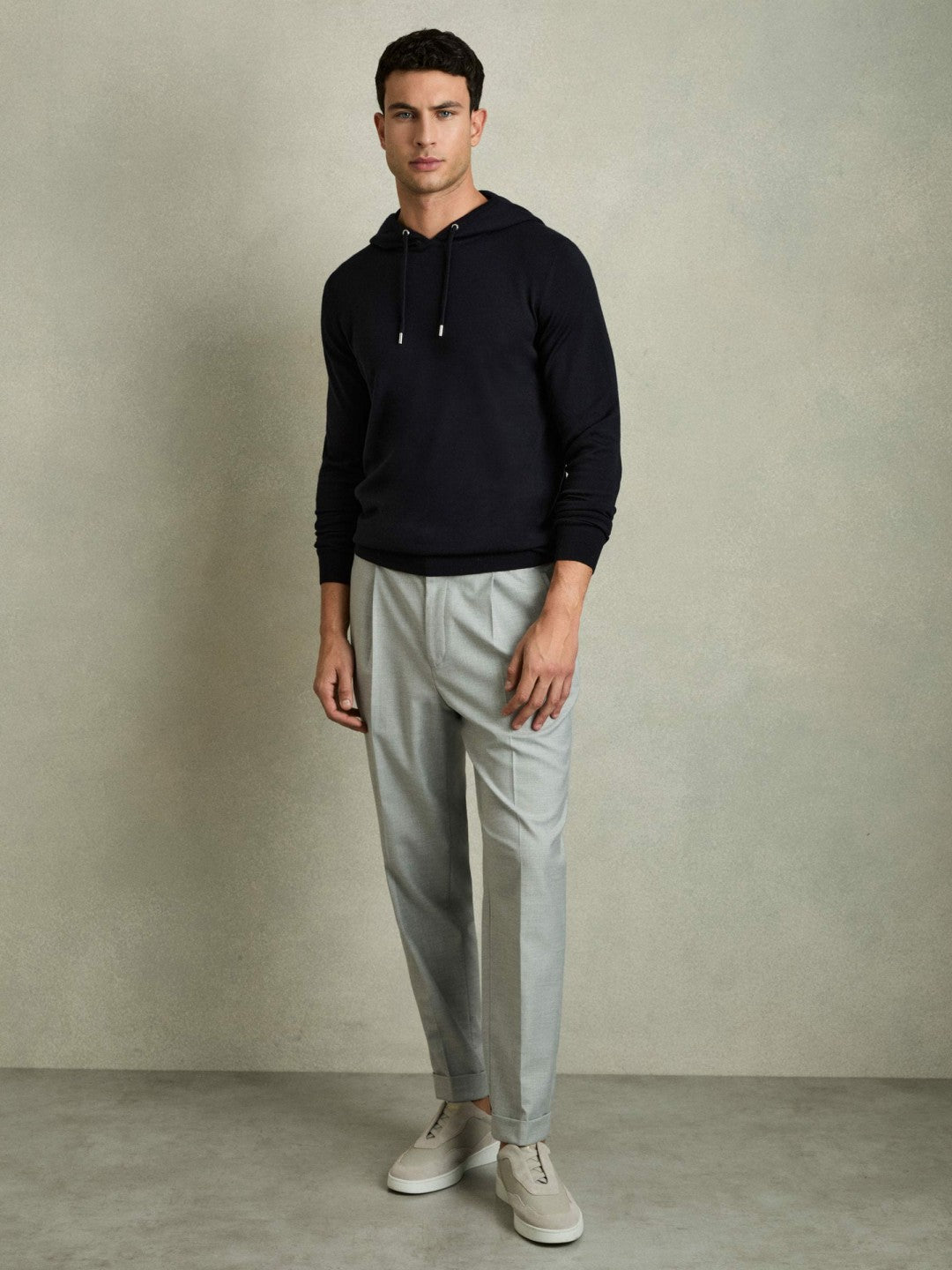 Merino Wool Drawstring Hoodie in Navy Men | Reiss