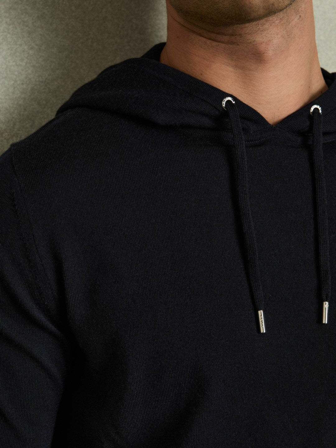 Merino Wool Drawstring Hoodie in Navy Men | Reiss