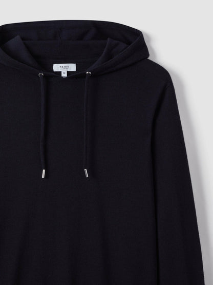 Merino Wool Drawstring Hoodie in Navy Men | Reiss