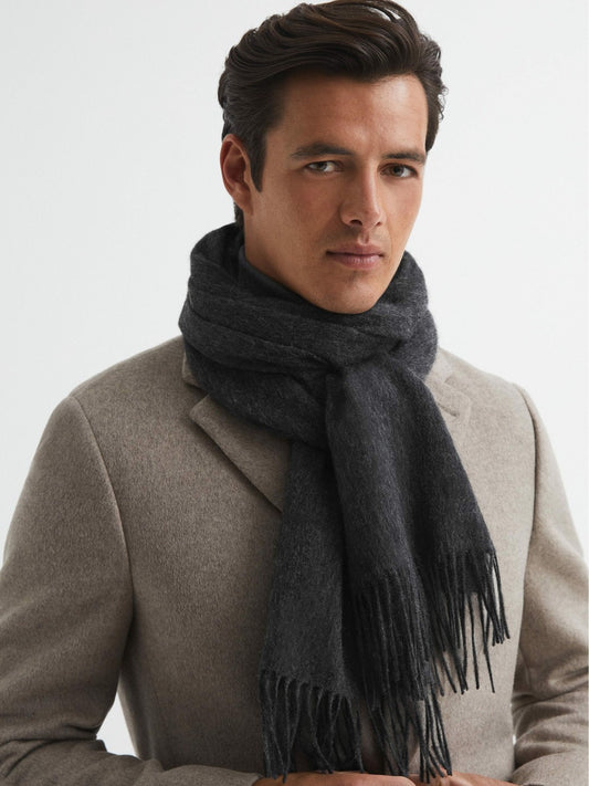 Wool and Cashmere Scarf in Charcoal Men | Reiss