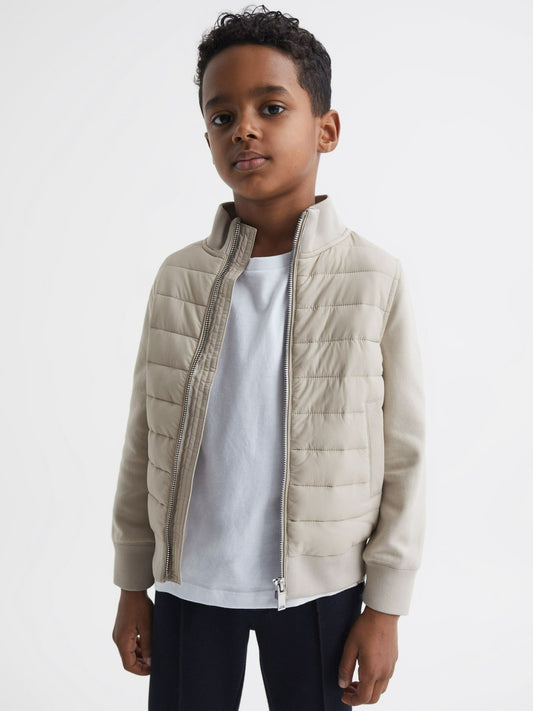 3-9 yrs Funnel Neck Quilted Hybrid Jacket in Stone Children & Baby | Reiss