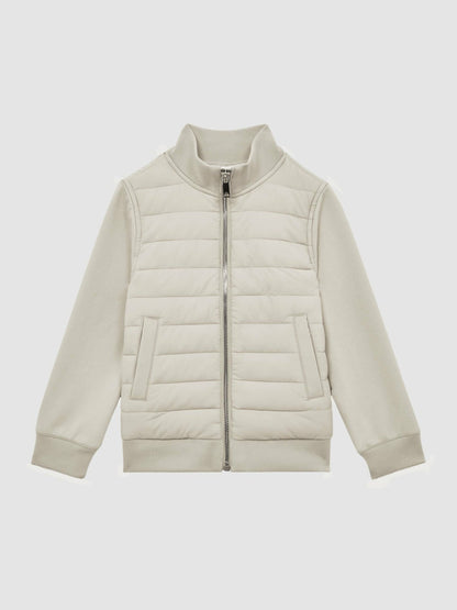 3-9 yrs Funnel Neck Quilted Hybrid Jacket in Stone Children & Baby | Reiss