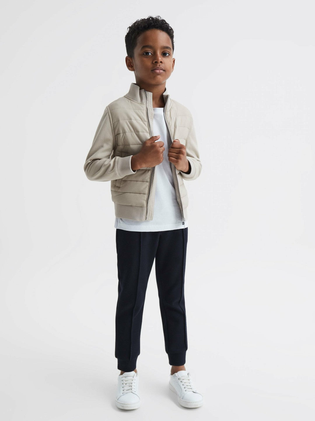 3-9 yrs Funnel Neck Quilted Hybrid Jacket in Stone Children & Baby | Reiss
