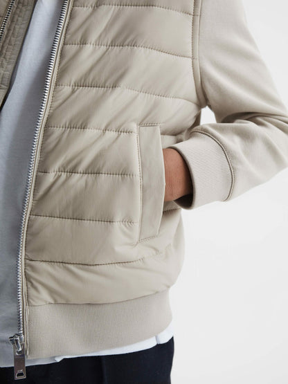 3-9 yrs Funnel Neck Quilted Hybrid Jacket in Stone Children & Baby | Reiss
