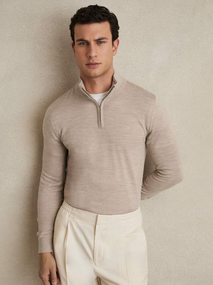 Merino Wool Half-Zip Jumper in Wheat Melange Men | Reiss